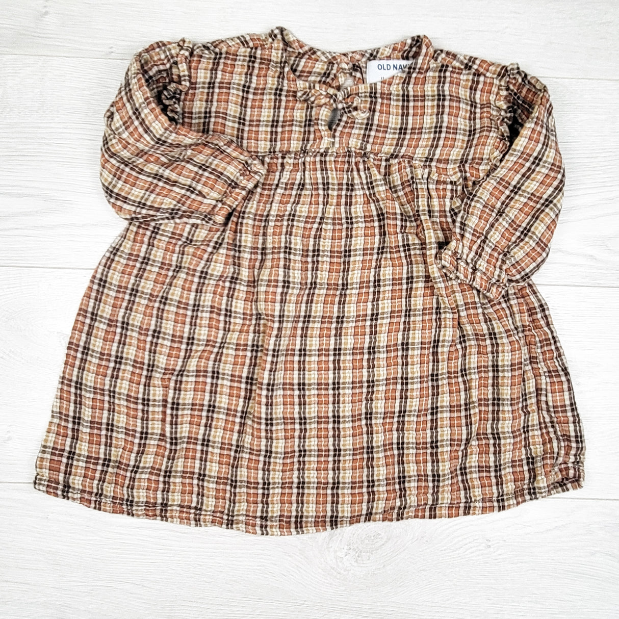 Old Navy brown plaid long sleeve dress. Size 2T