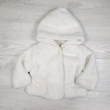 Old Navy white faux fur hooded jacket. Size 12-18 months - AS IS