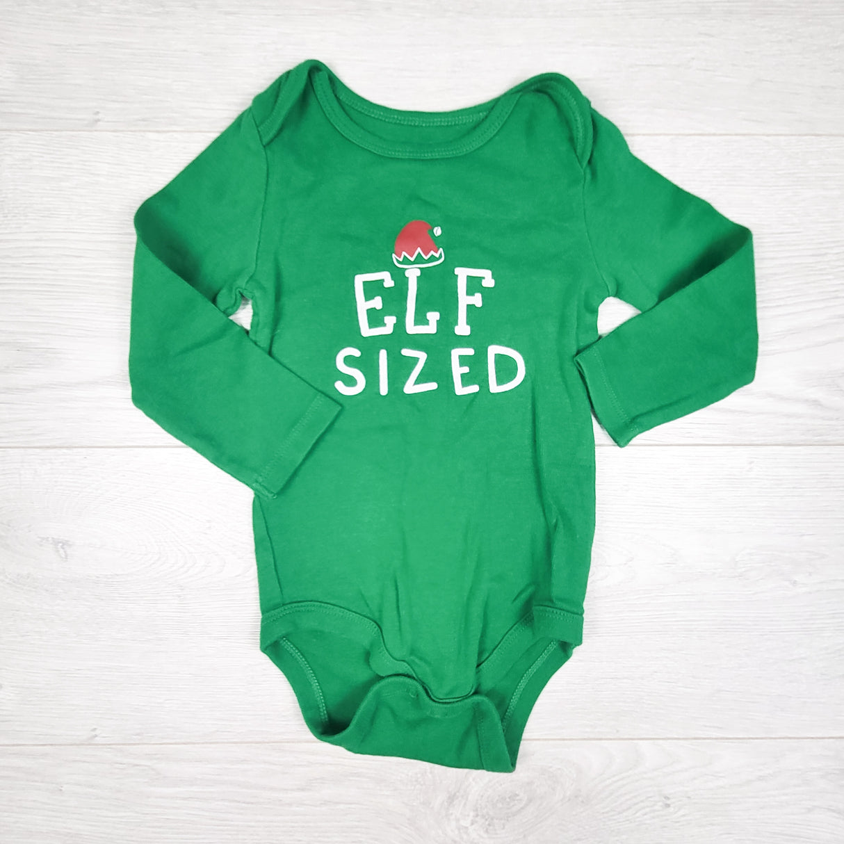 Joe green "Elf Sized" bodysuit. Size 12-18 months