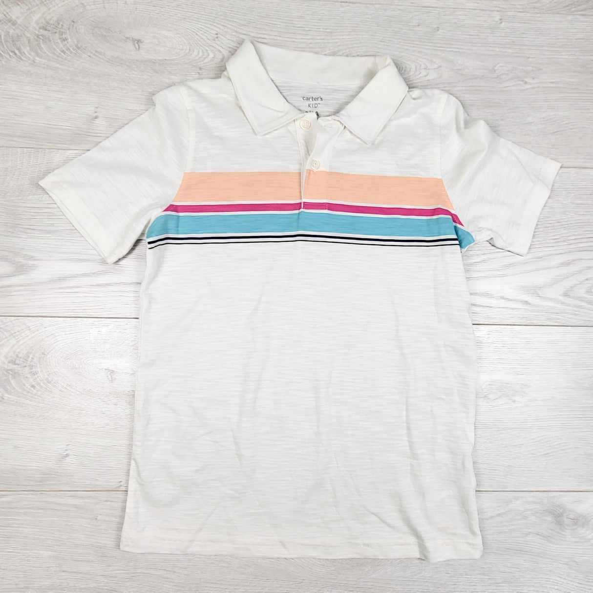 Oshkosh white striped collared t-shirt. Size 8