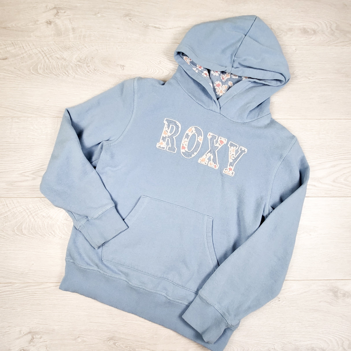 Roxy blue fleecy lined pullover hoodie. Size 14/16