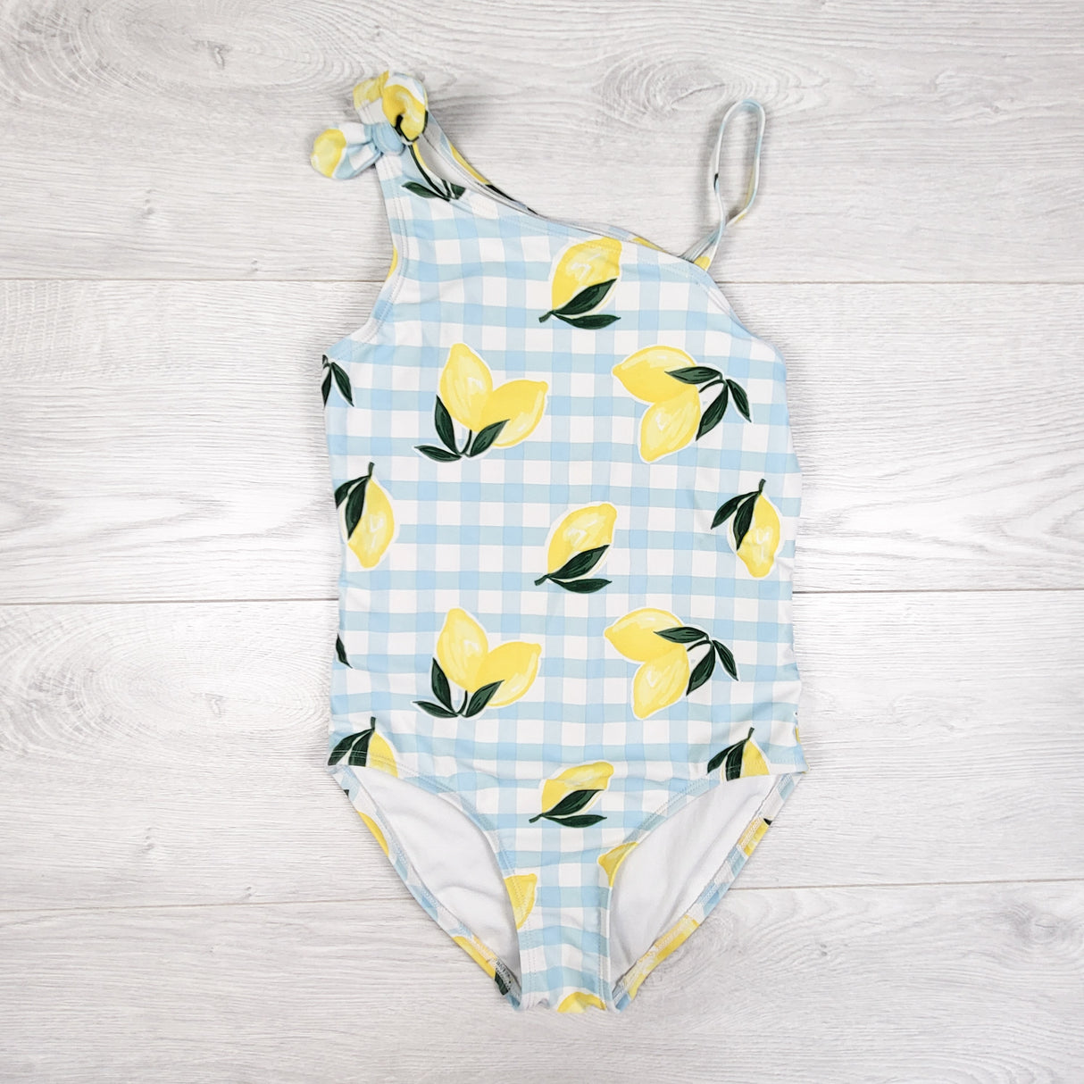 Carters blue checked one piece swimsuit with lemons. Size 10