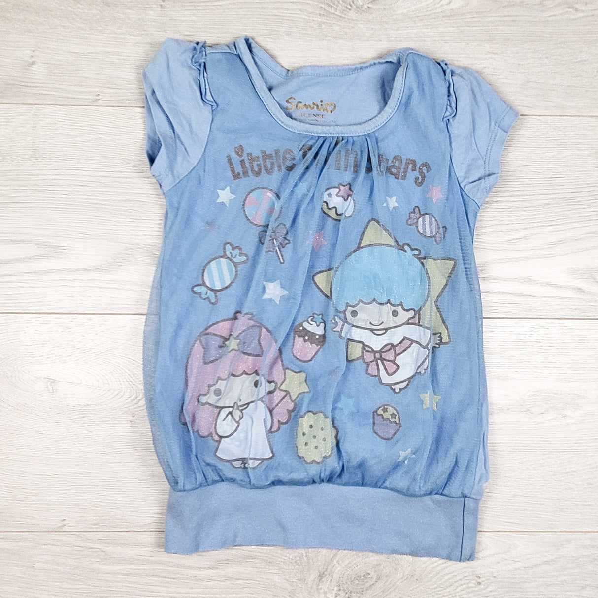 Blue Hello Kitty top with tulle overlay. Size 3/4T