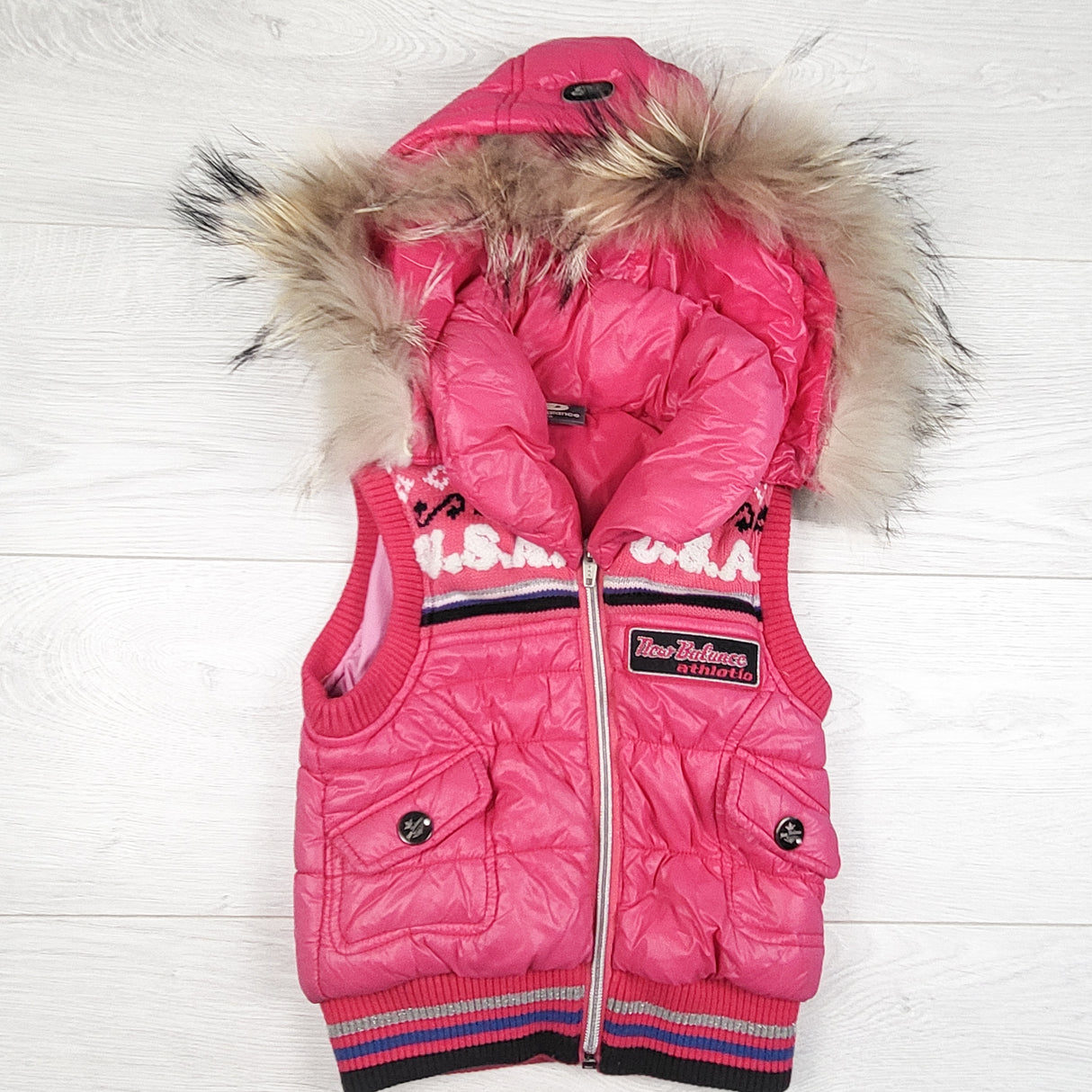 Vintage Y2K era New Balance puffer vest with real fur trim. Size 2T