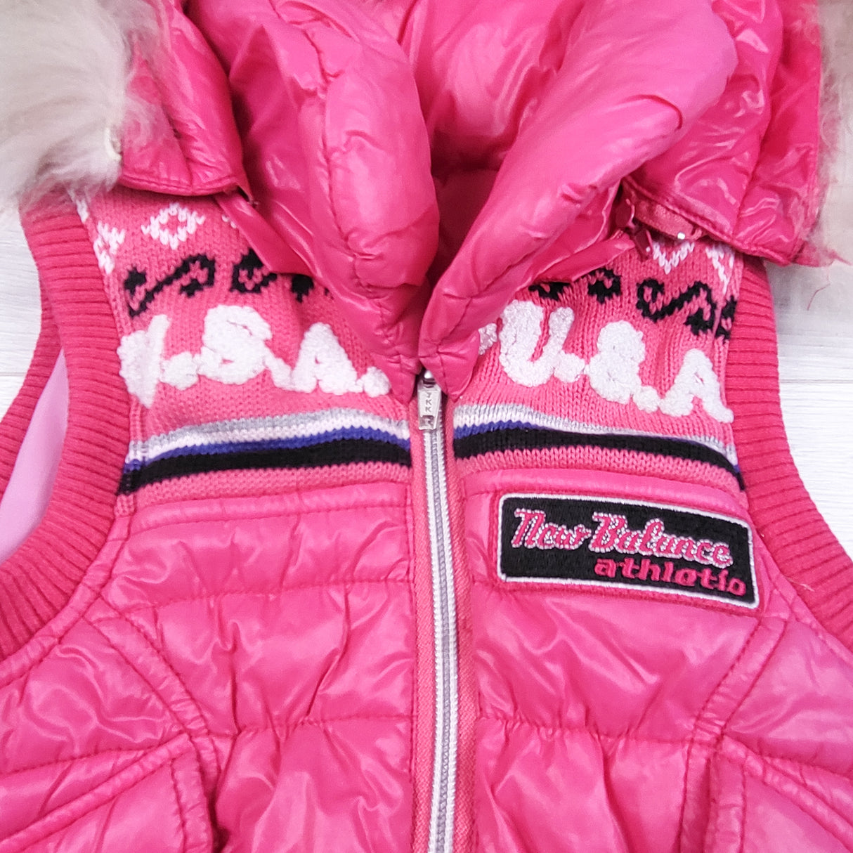 Vintage Y2K era New Balance puffer vest with real fur trim. Size 2T