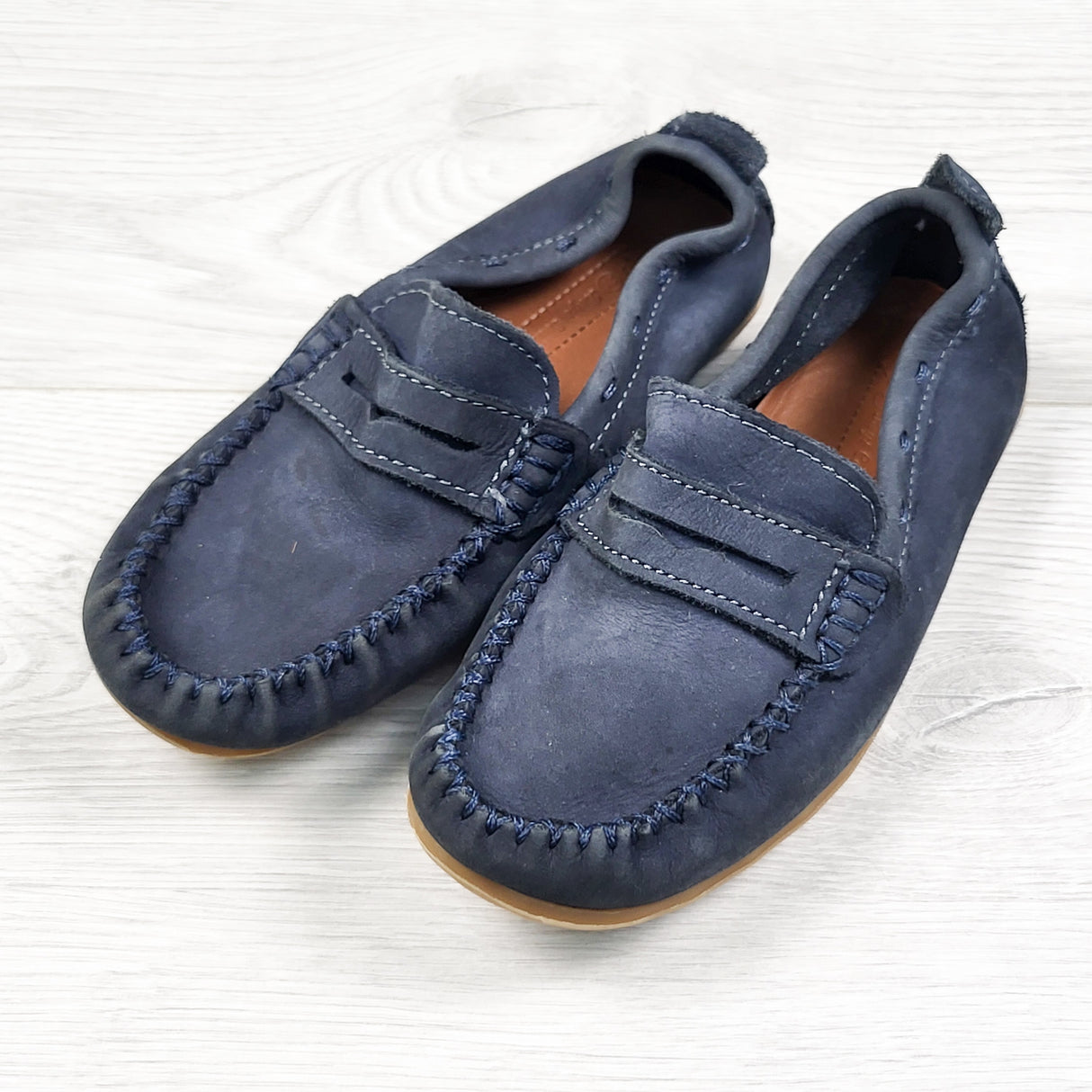 Zara blue leather penny loafer moccasin shoes. Size 11