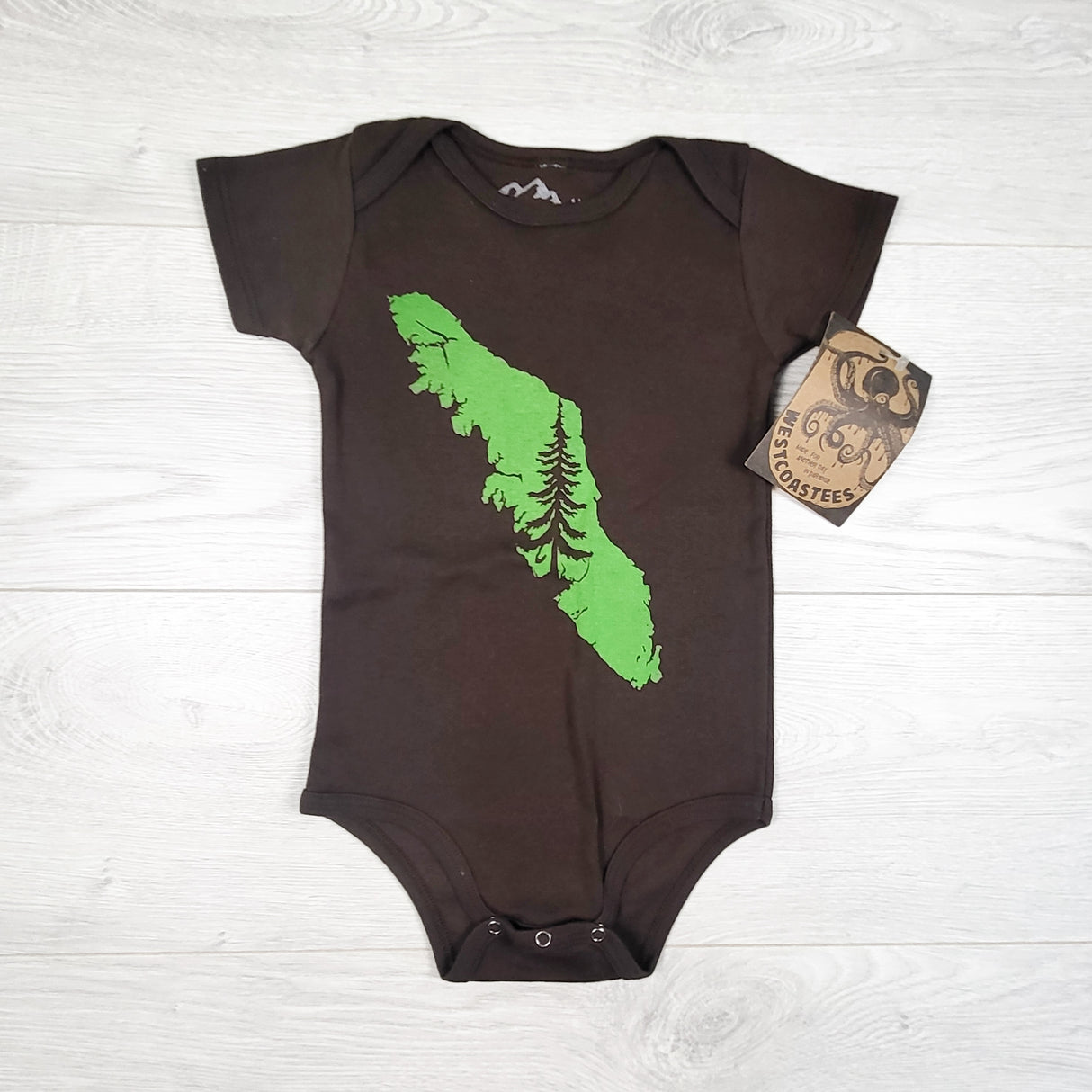NEW - Westcoastees brown Vancouver Island bodysuit. Size 12-18 months