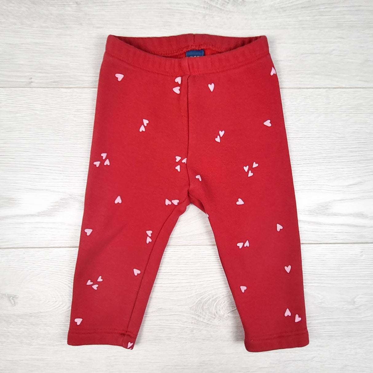 Old Navy red "cozy lined" leggings with hearts. Size 12-18 months