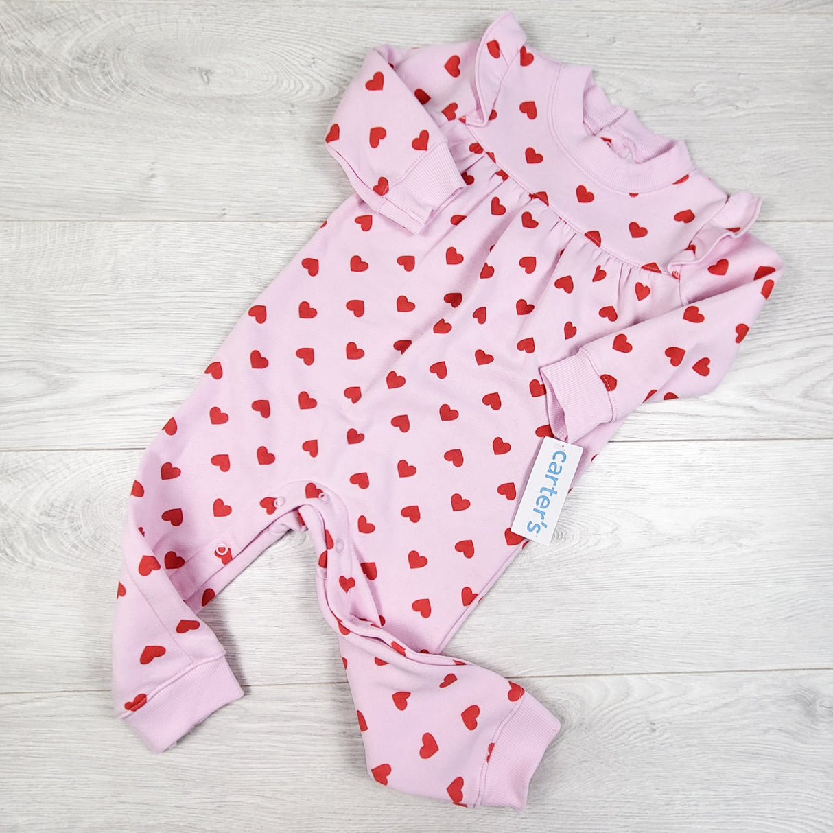 NEW - Carters pink fleecy lined romper with hearts. Size 18 months