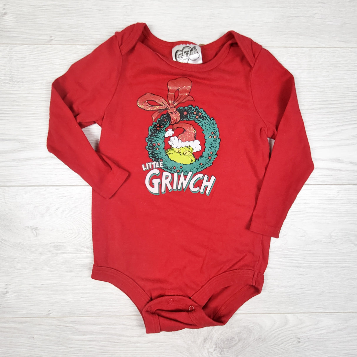 Red "Little Grinch" bodysuit. Size 18-24 months