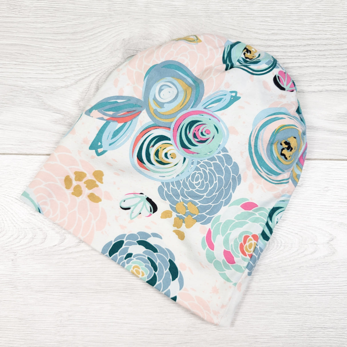 Floral print beanie.  Approx 12-24 months
