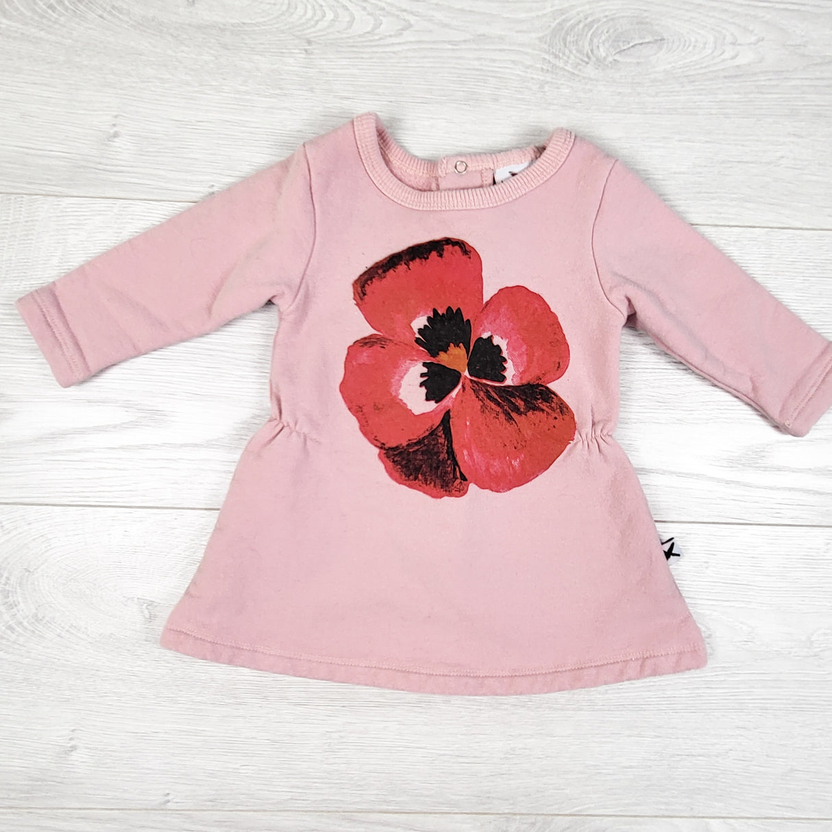 Minti "Painted Pansy" sweatshirt dress. Size 3-6 months - retails fos $70 new