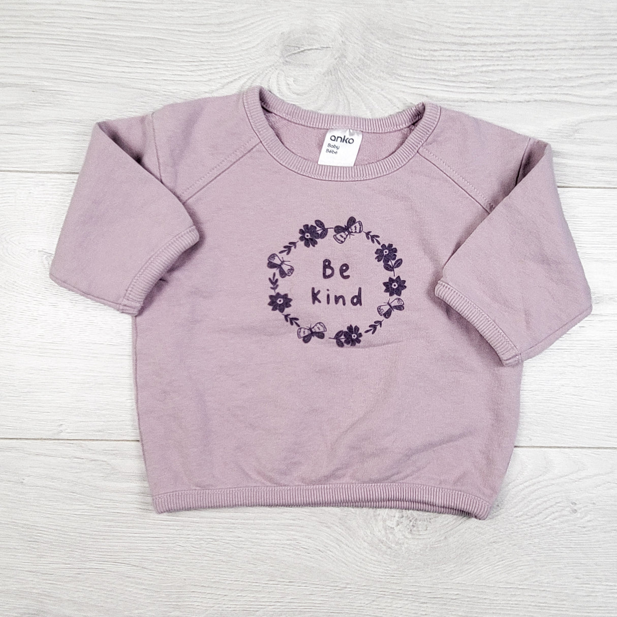 Anko purple "Be Kind" sweatshirt. Size 3-6 months
