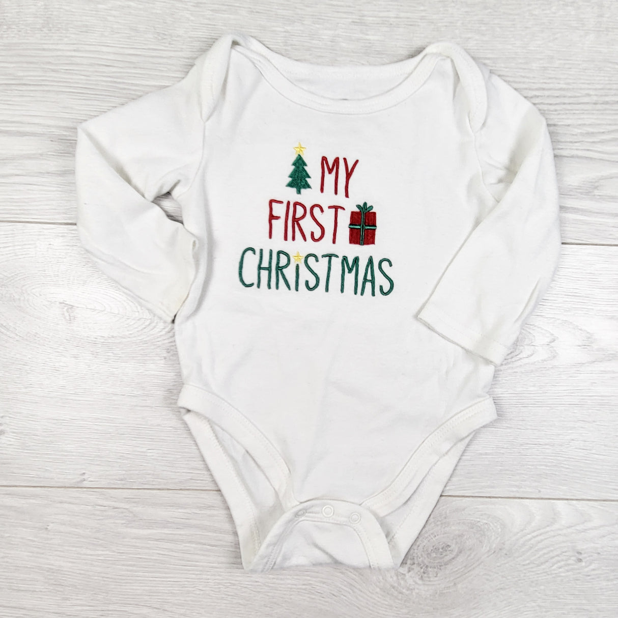 The Littlest white organic cotton "My First Christmas" bodysuit. Size 6-12 months
