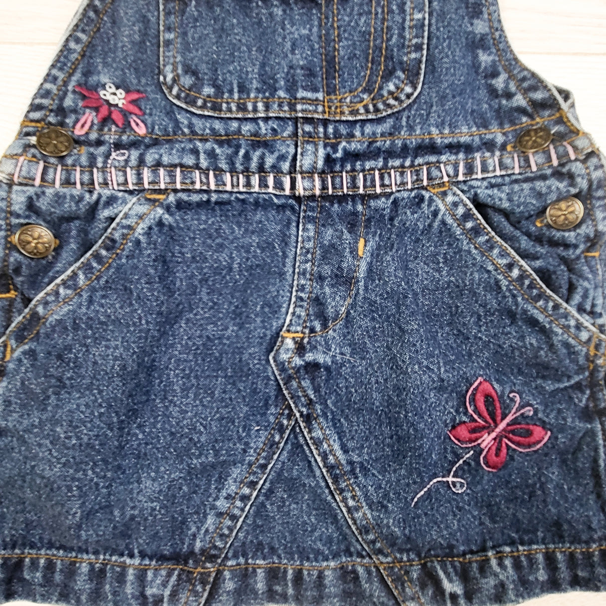 Teddy's Choice denim overall dress. Size 12 months