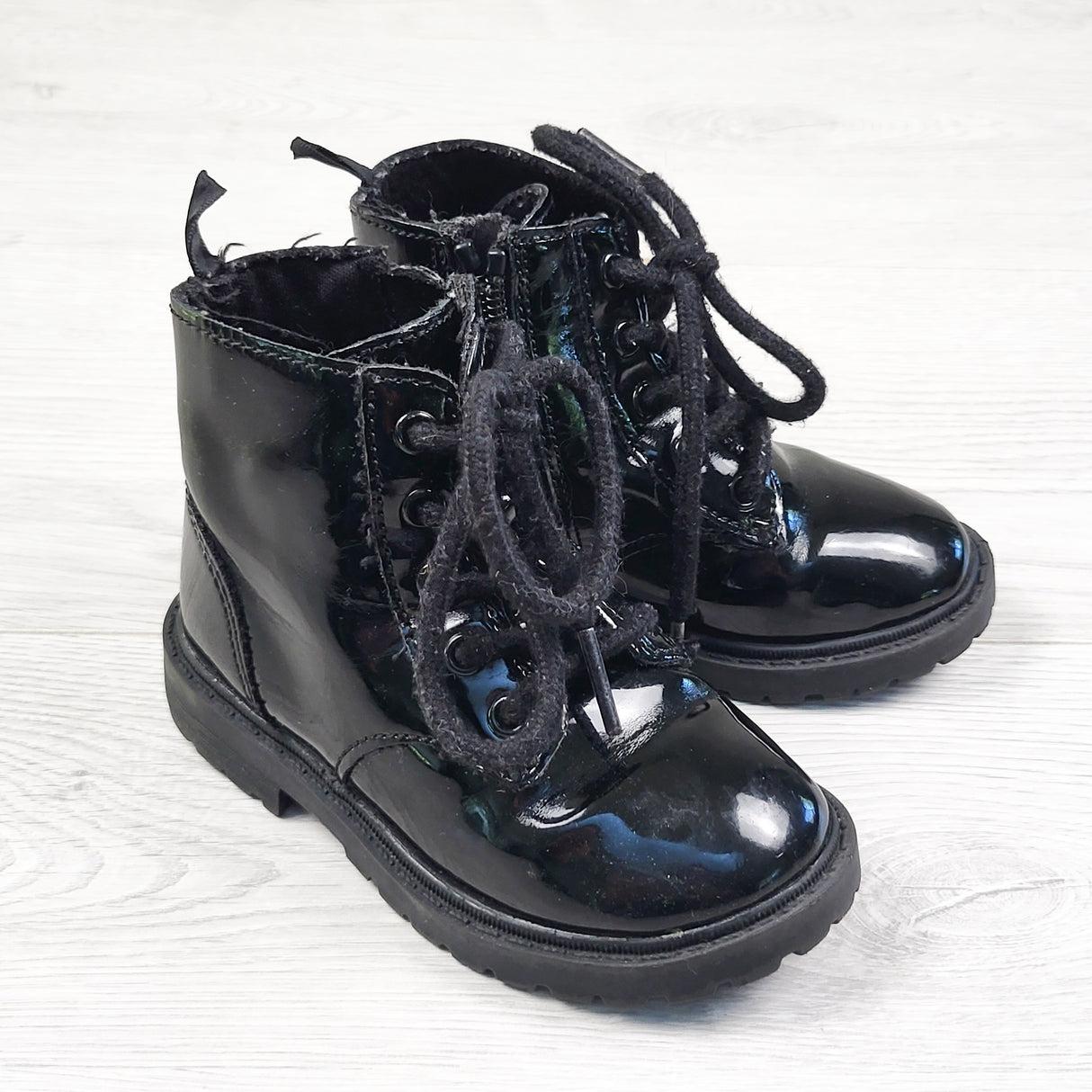 Old Navy black patent leather boots. Size 6