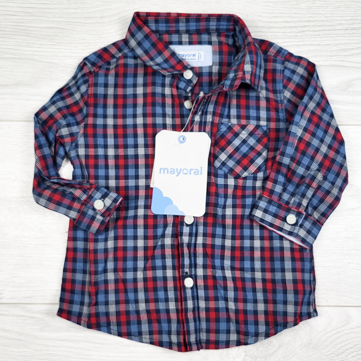 NEW - Mayoral plaid button down shirt. Size 6 months