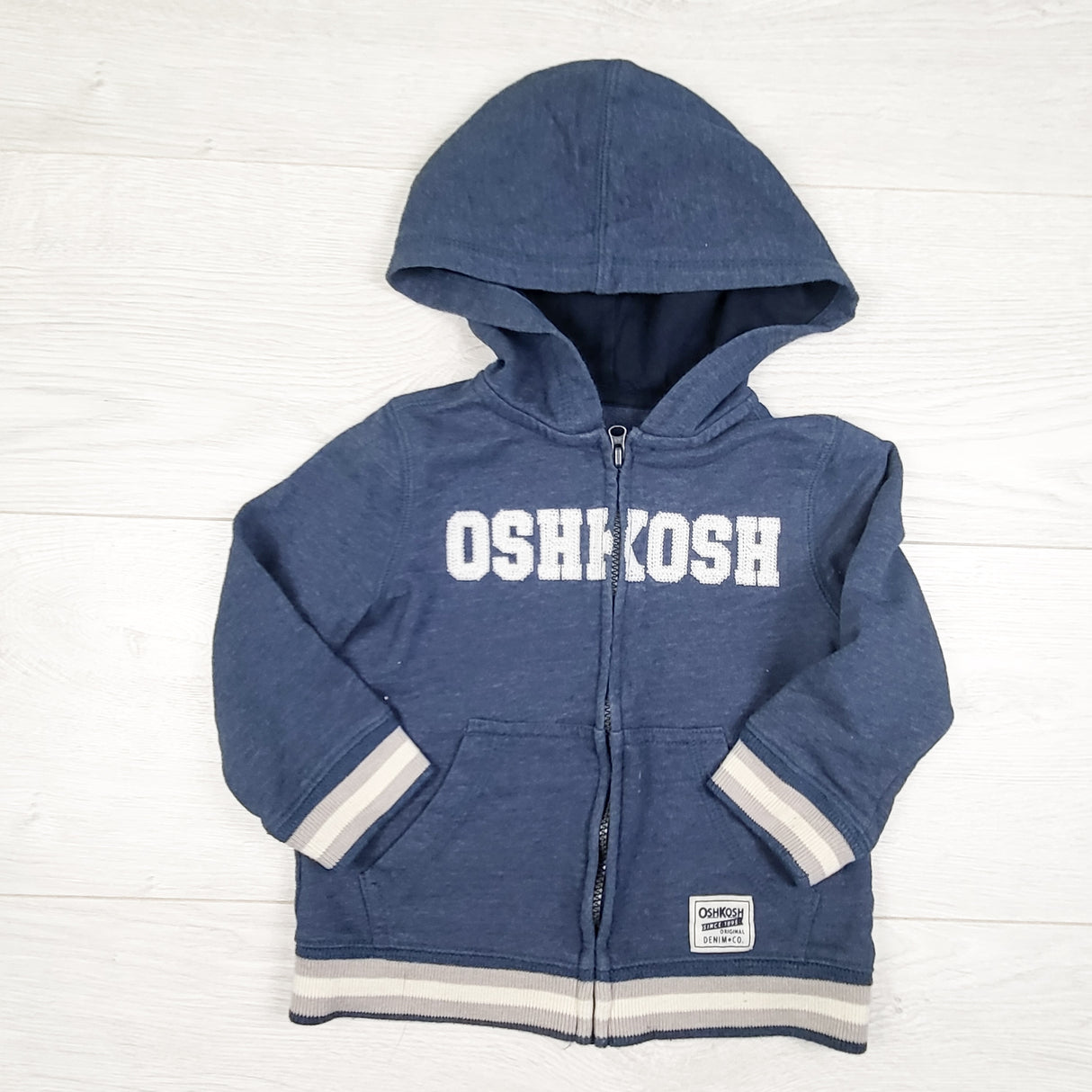 Oshksh blue zip up hoodie. Size 18 months
