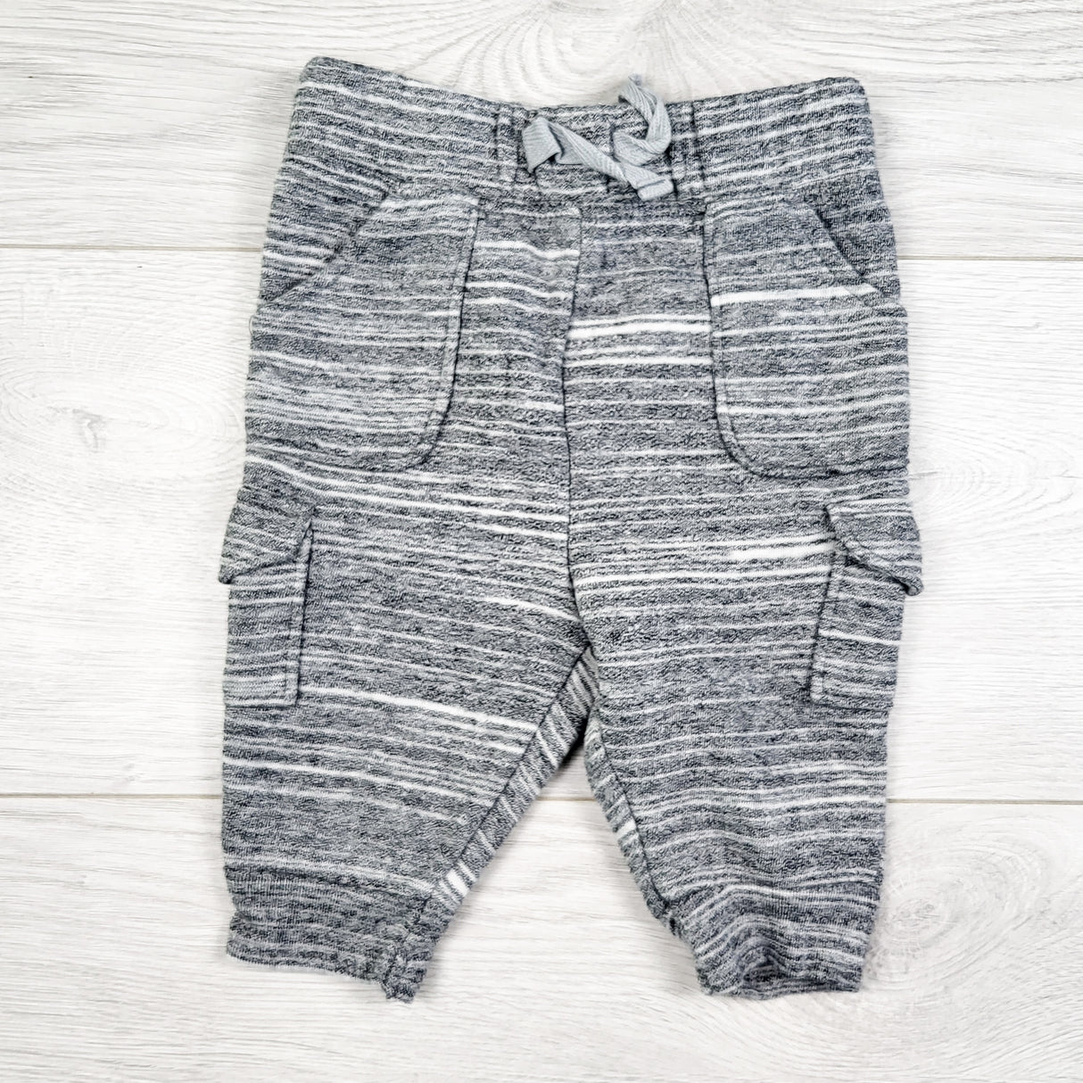 Old Navy grey striped terry lined  joggers. Size 0-3 months