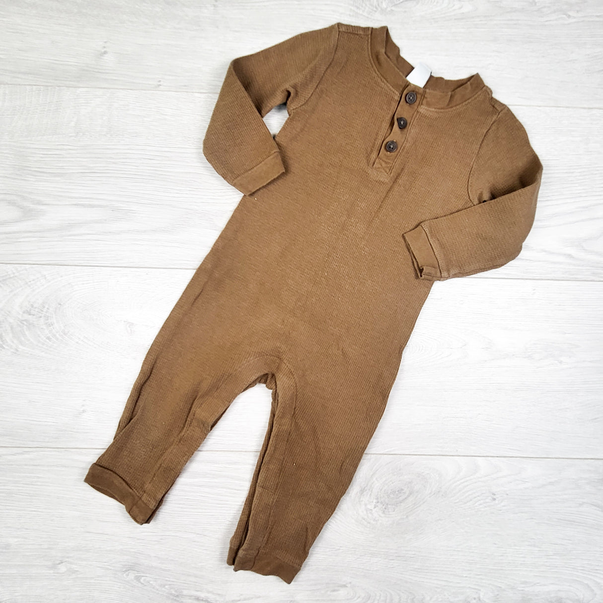 Old Navy tan waffle knit romper. Size 12-18 months