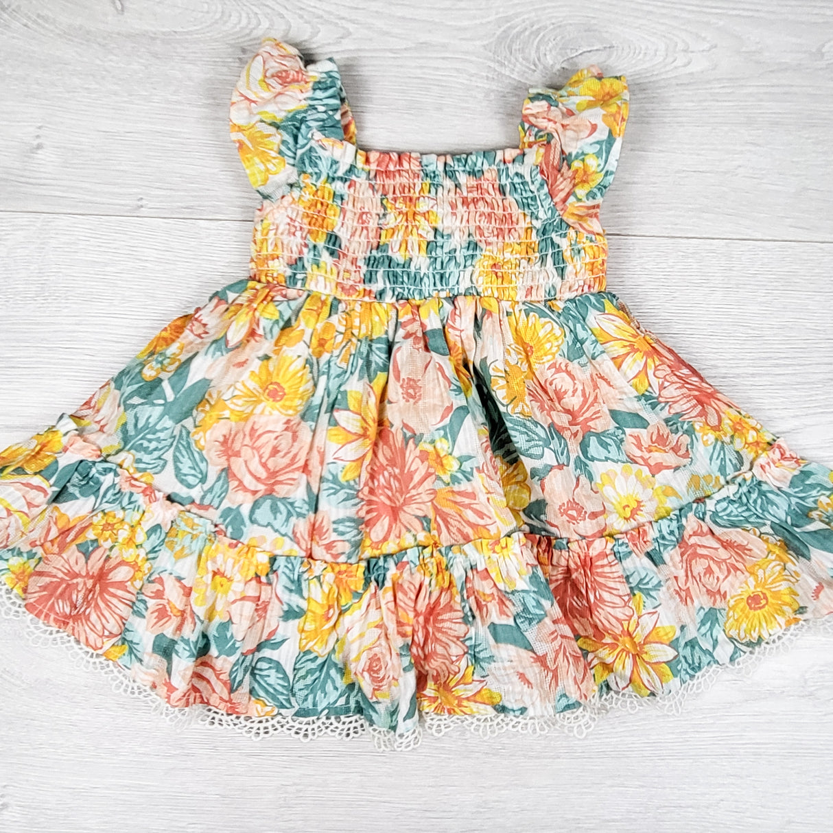 Joe floral print smocked cotton dress. Size 3-6 months