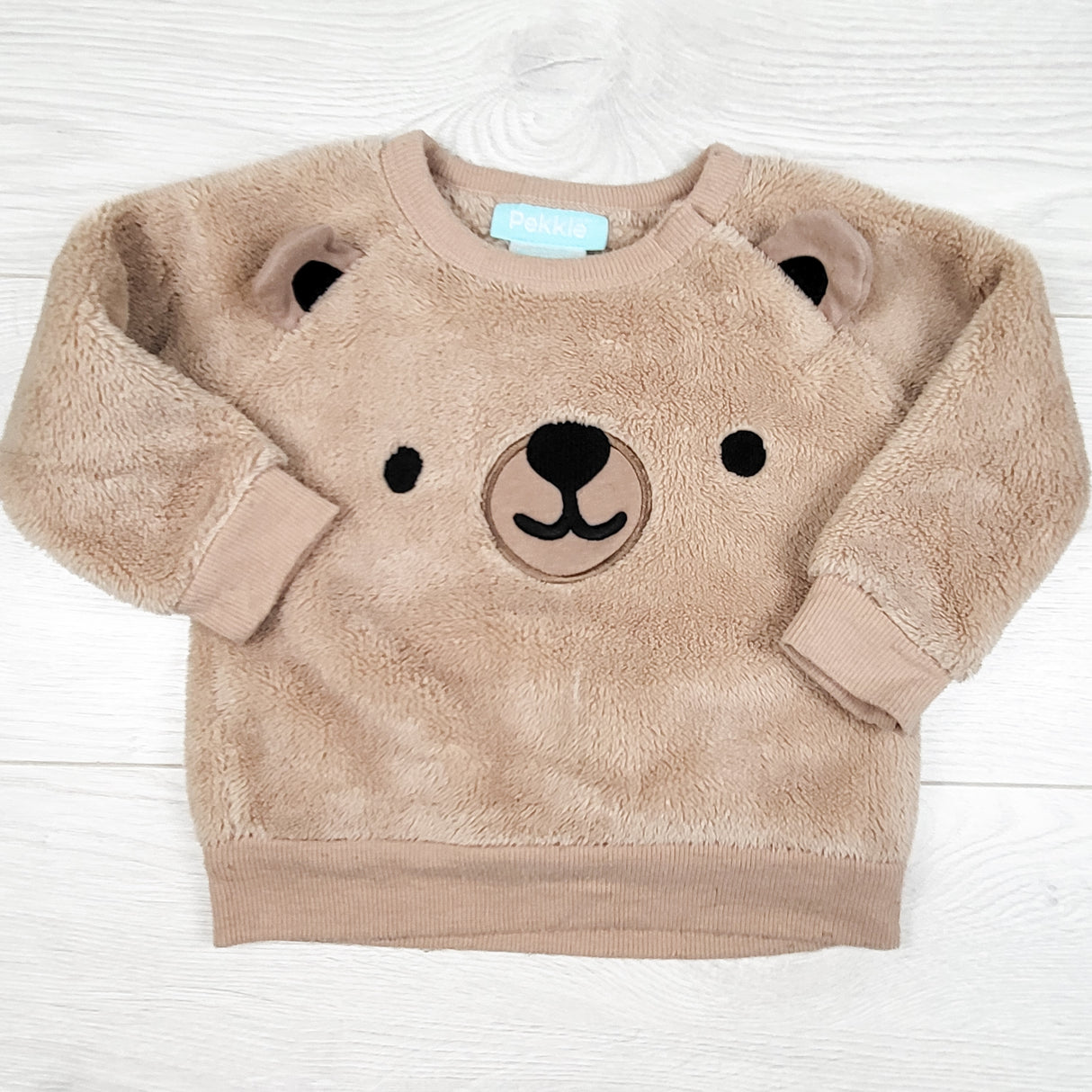 Pekkle brown faux fur bear sweatshirt. Size 12 months