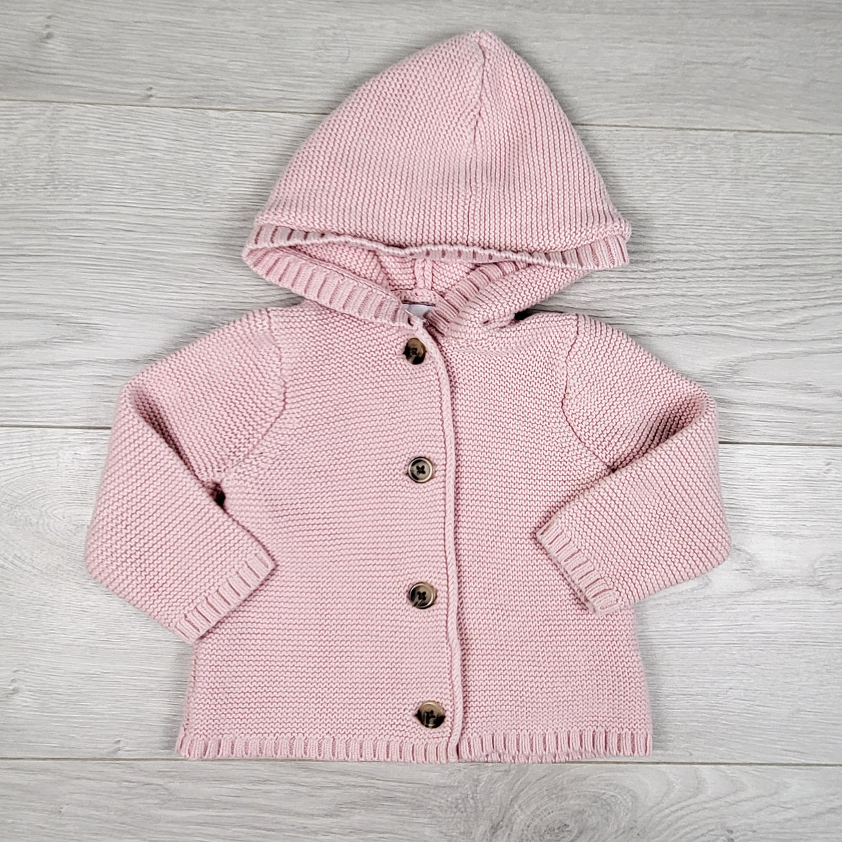 Old Navy pink hooded sweater. Size 6-12 months