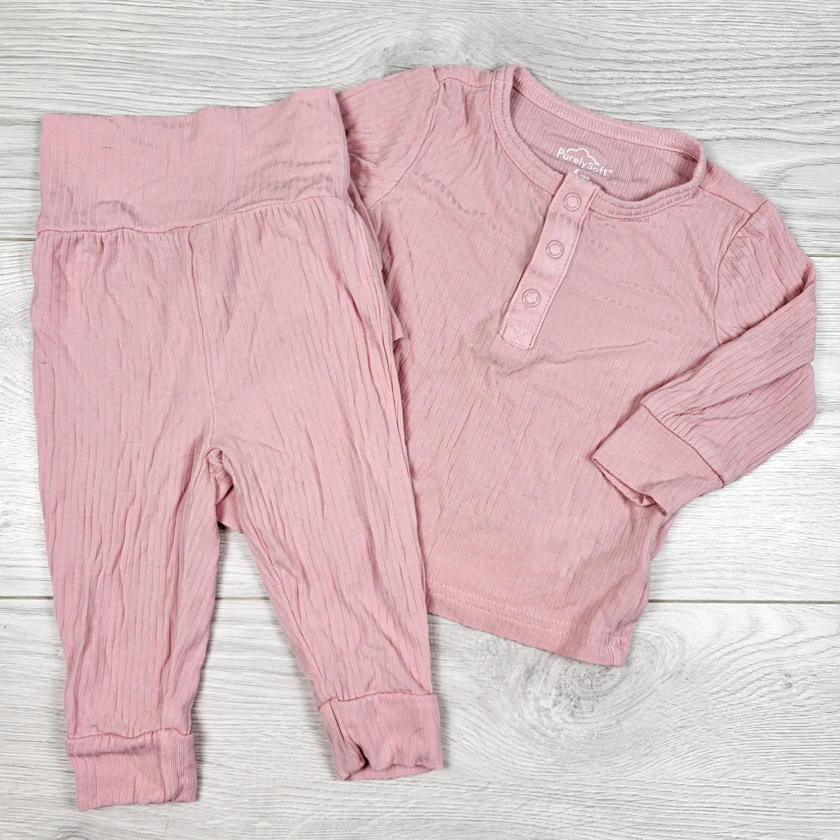 Carters pink ribbed "Purely Soft" 2pc PJs. Size 6 months