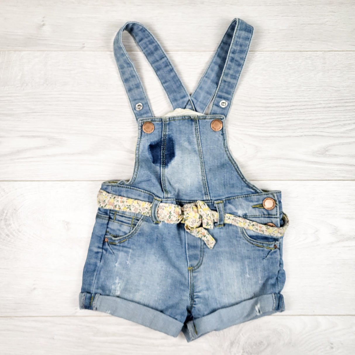 Zara distressed denim shortalls.Size 6-9 months