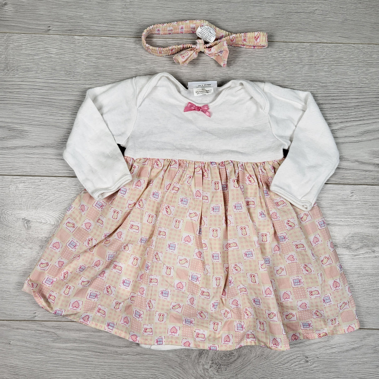 Geber retro look pastel dress with matching headband. Size 12 months