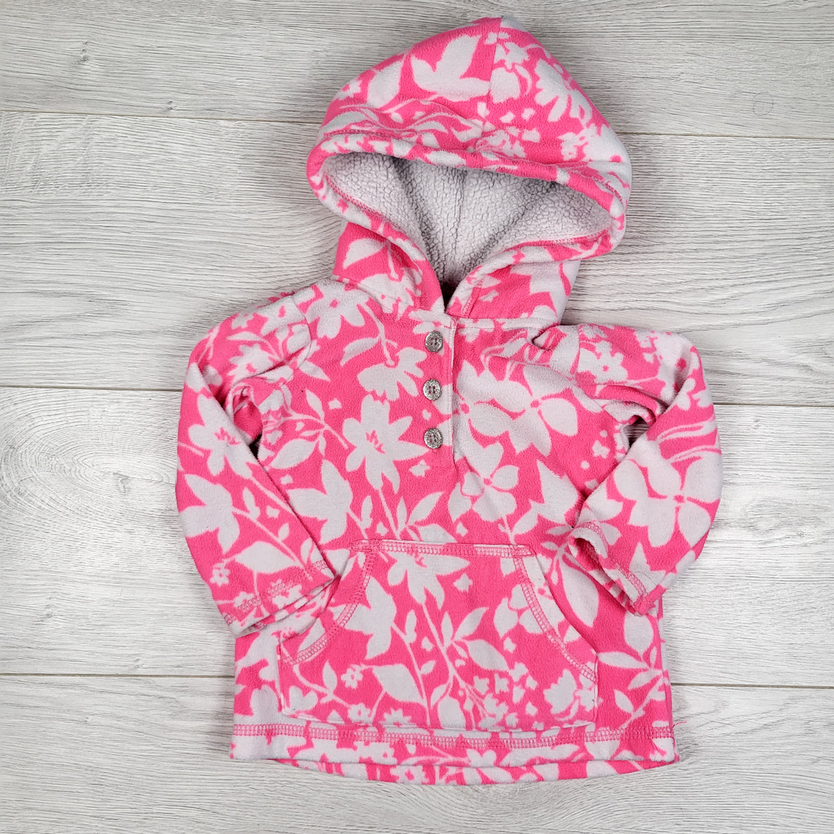Carters pink floral print pullover fleece hoodie. Size 12 months