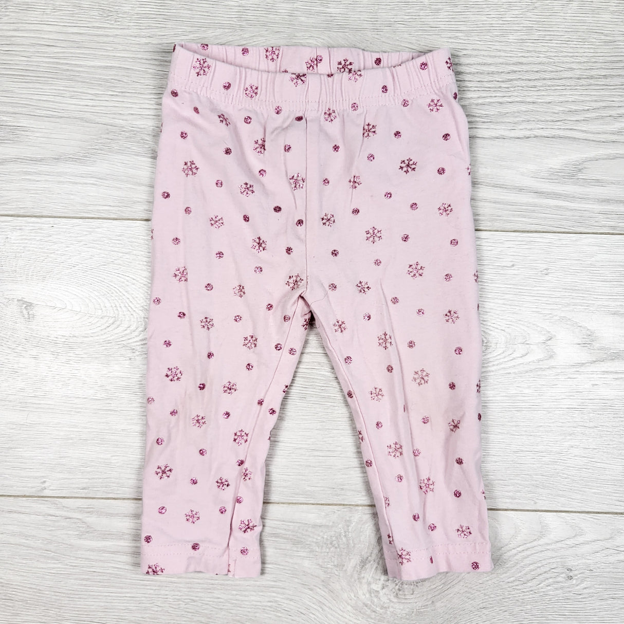 Joe pink leggings with glitter snowflakes. Size 6-12 months