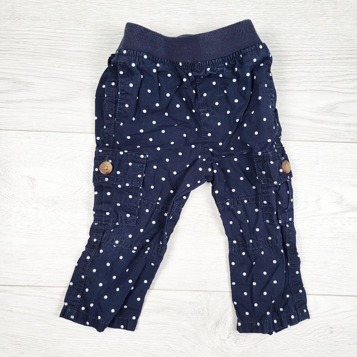 Joe navy polka dot twill cargo pants. Size 6-12 months