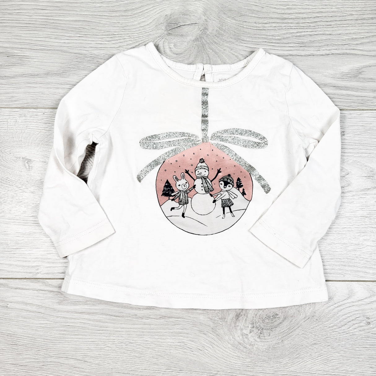 Joe white top with snowmen ornament. Size 6-12 months