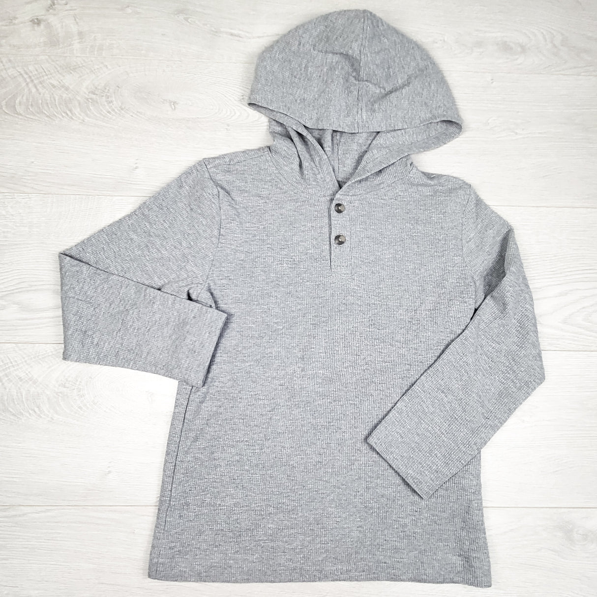 Pekkle grey hooded waffle knit long sleeve top. Size 8