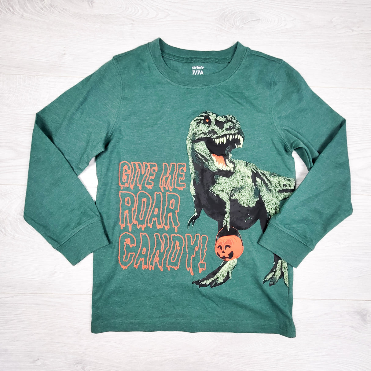 Carters green "Give Me Roar Candy" top. Size 7
