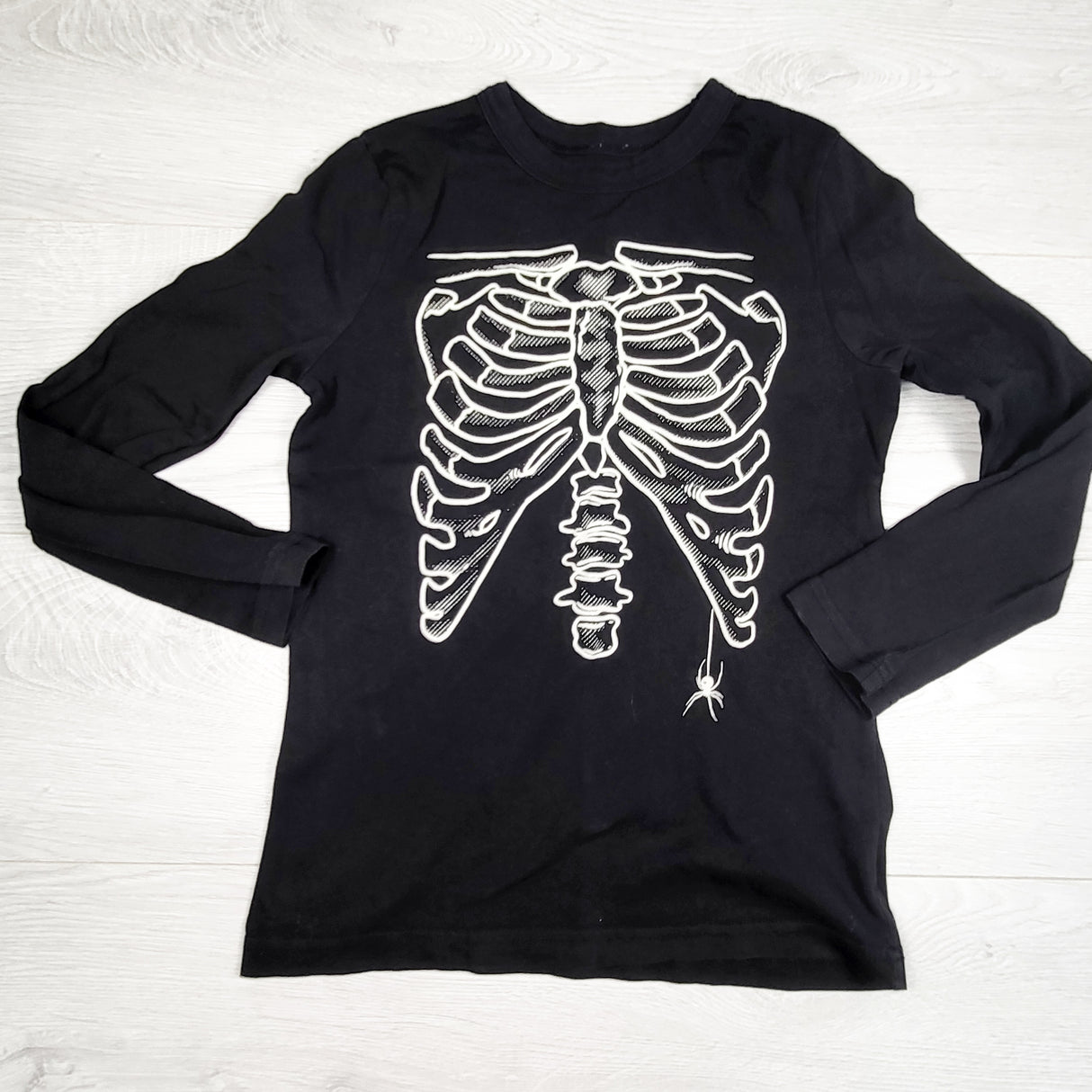 Joe Fresh black long sleeve skeleton shirt. Size 7/8