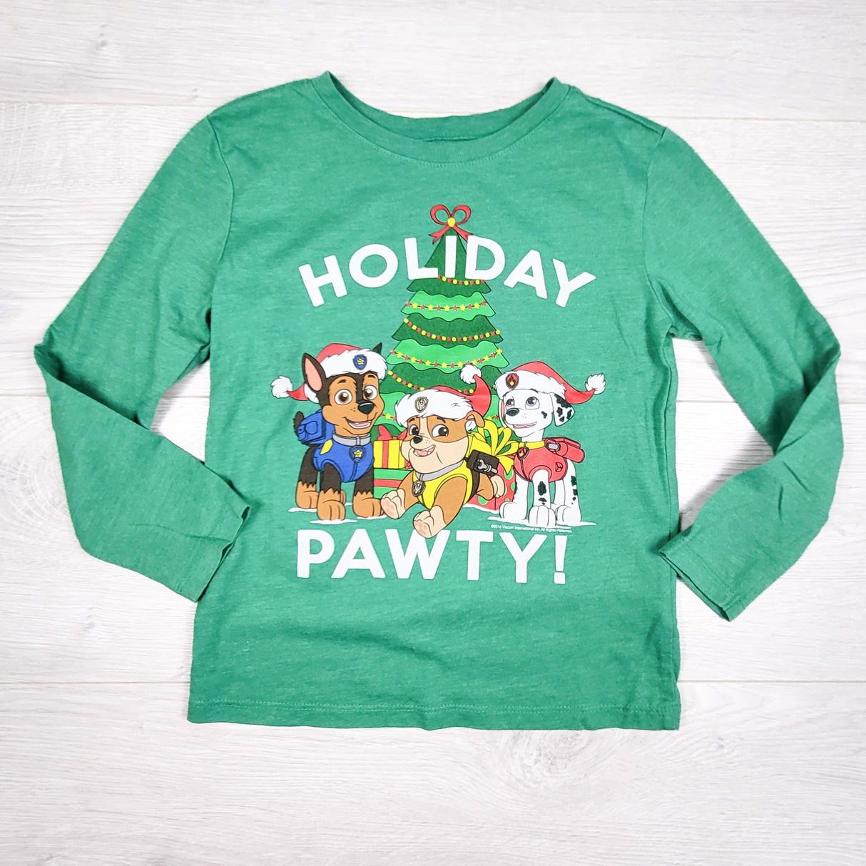 Old Navy green Paw Patrol "Holiday Pawty" long sleeve top. Size 5T