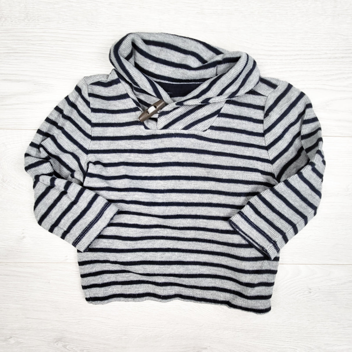 Old Navy grey and navy striped knit pullover. Size 18-24 months
