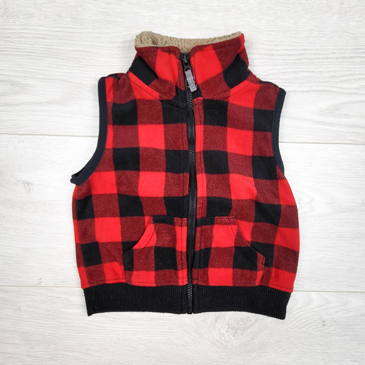 Carters red plaid fleece vest. Size 12 months