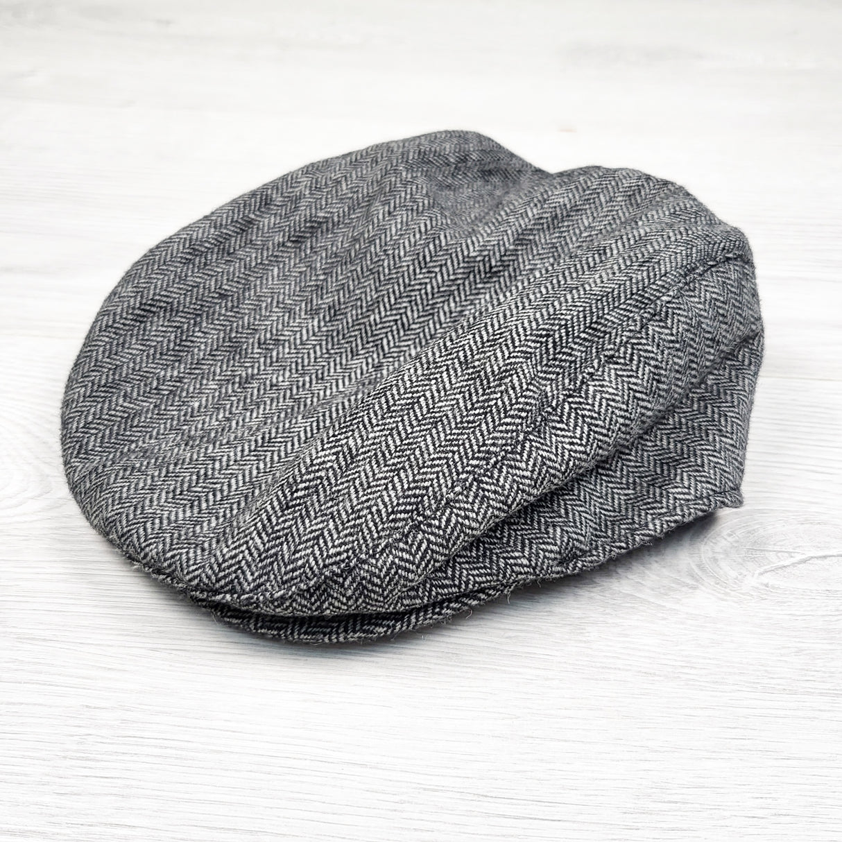 Joe grey herringbone newsboy cap. Size 0-12 months