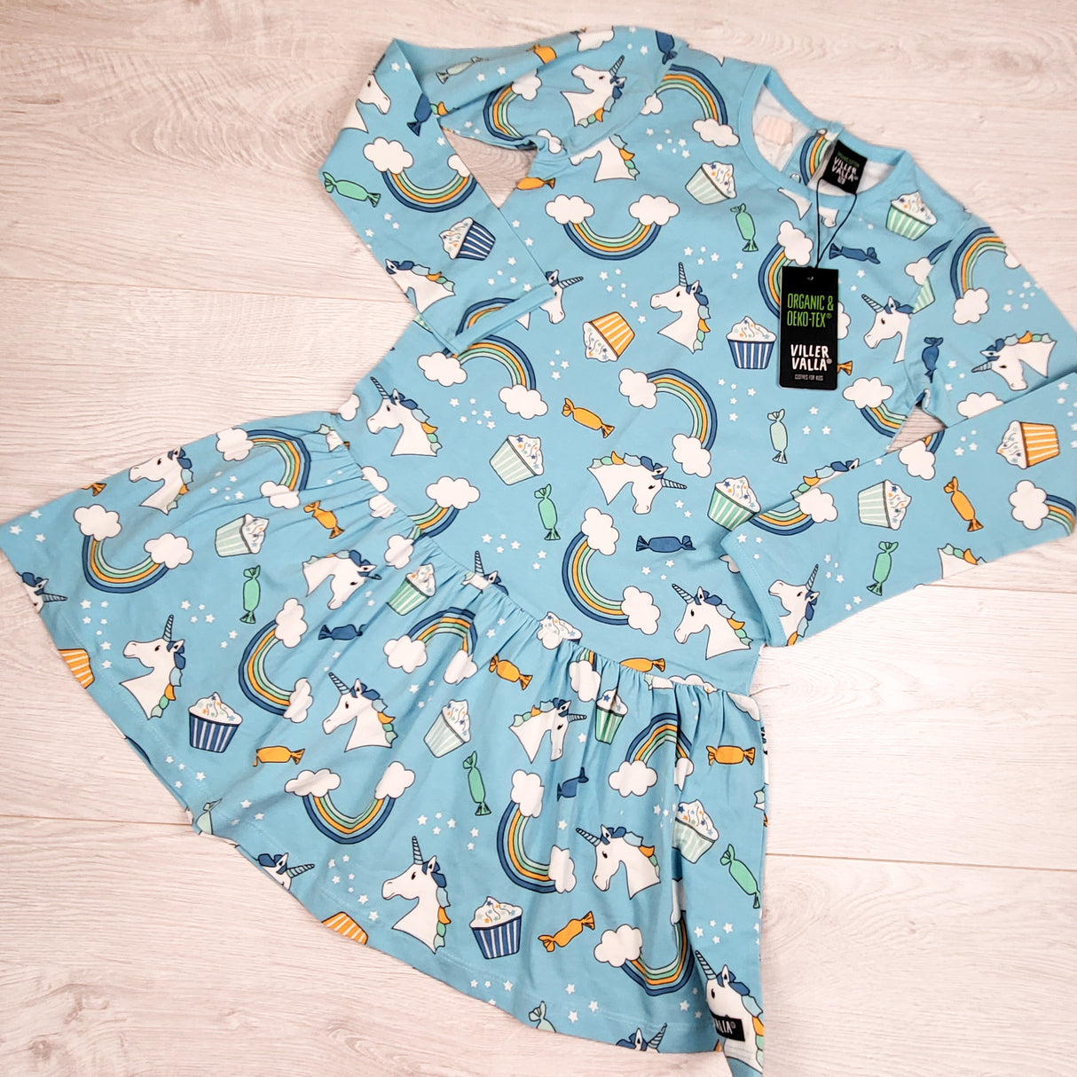 NEW - Villervalla Organic Cotton Unicorn Dress. Size 7/8