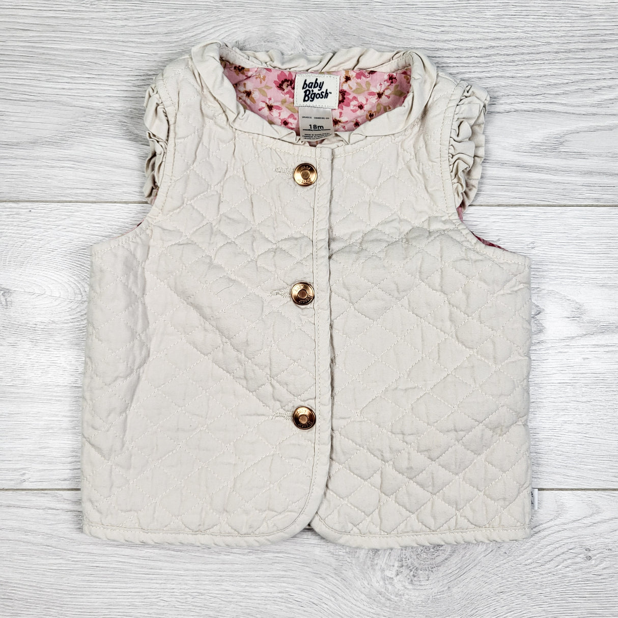 Baby B'gosh beige quilted vest. Size 18 months