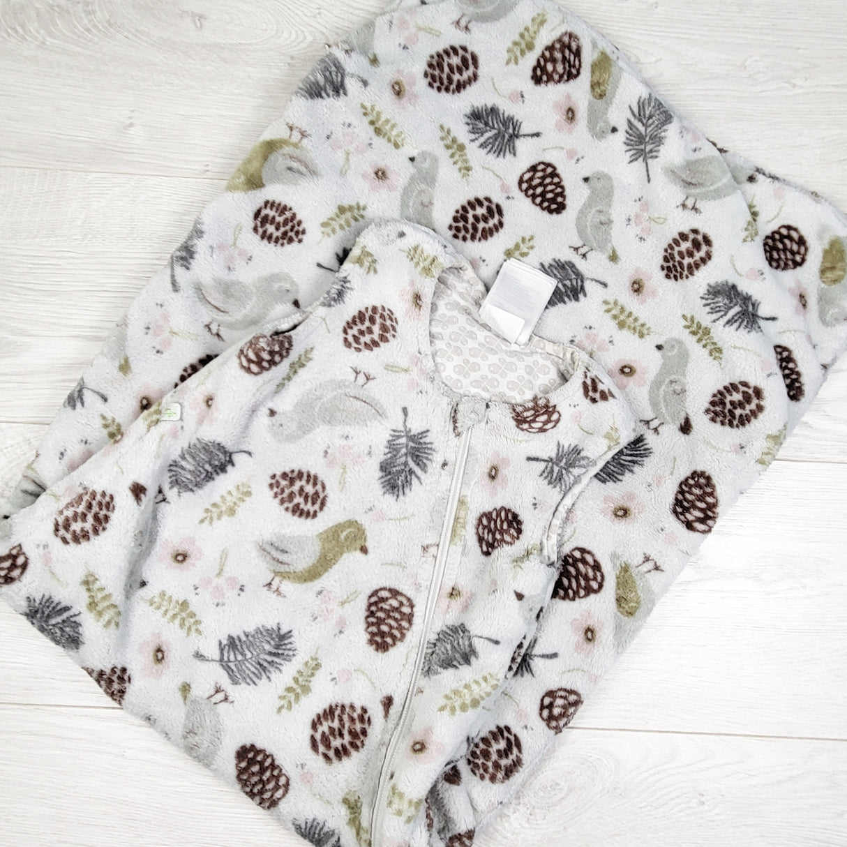 Perlimpinpin plush sleep sack with acorns and birds. Size 18-36 months