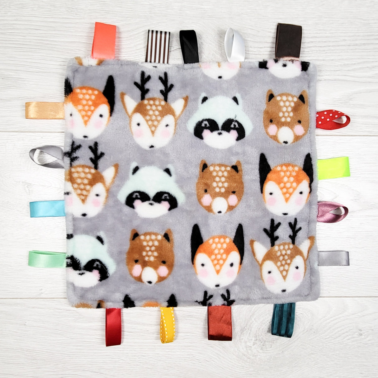 Handmade woodland animals crinkle taggie toy