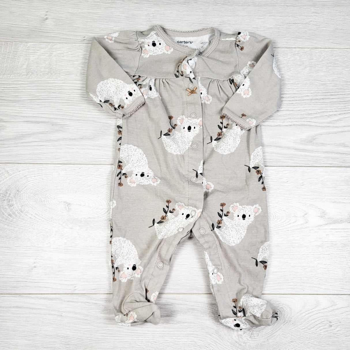 Carters grey cotton sleeper with koalas. Size 3 months