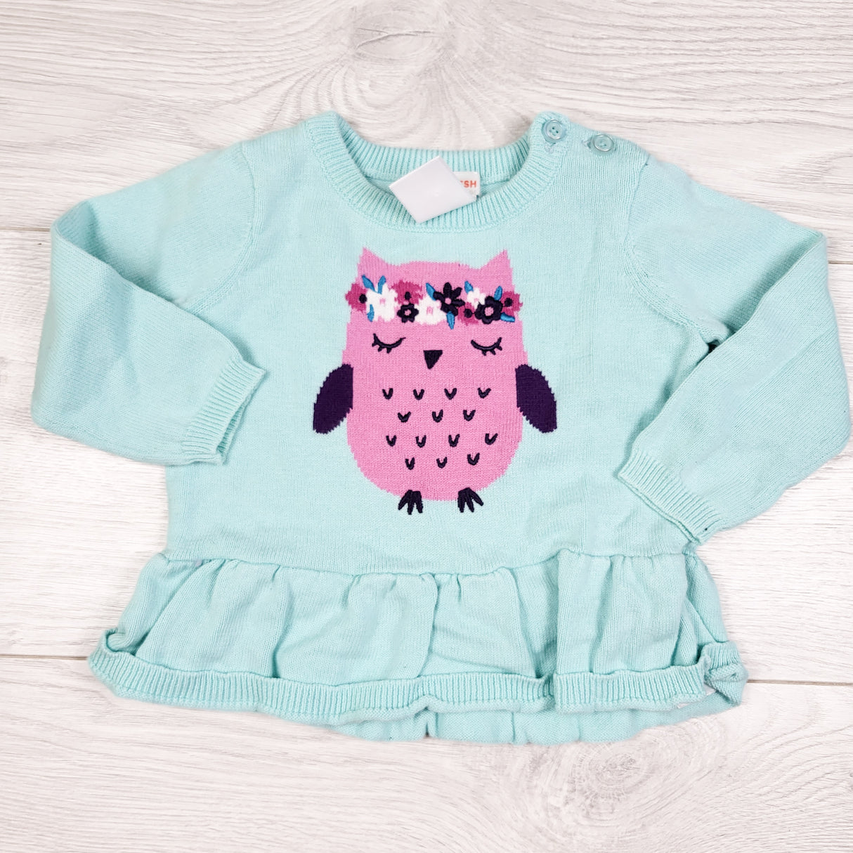Joe turquoise lightweight owl sweater. Size 3-6 months