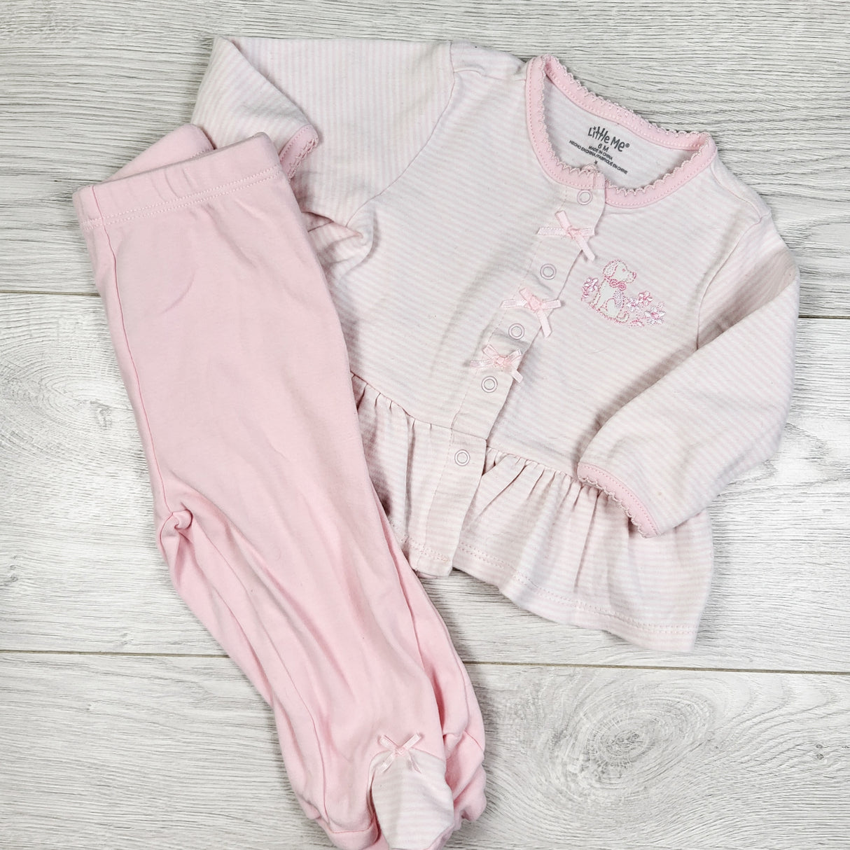 Little Me 2pc set with footed pants. Size 6 months