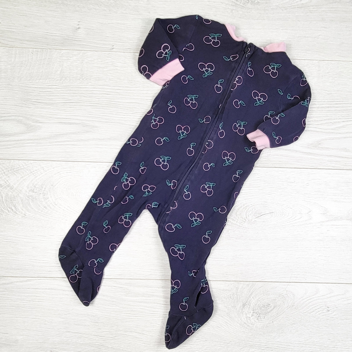 George navy zippered sleeper with cherries. Size 3-6 months