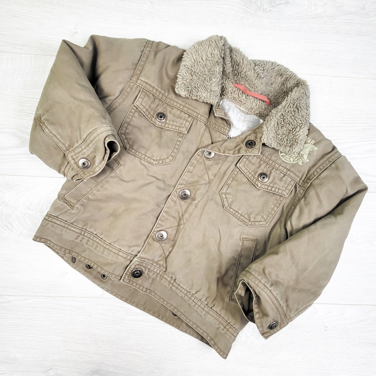 Vintage Y2K 3SixT (Please Mum) canvas jacket with faux fur trim. Size 2/3T